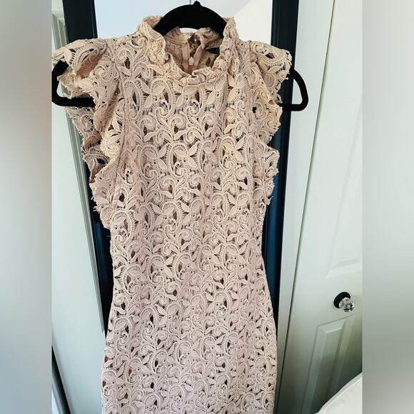 ZARA Lace Floral Sleeveless Ruffle Structured Midi Dress Blush Pink Size Small - Picture 5 of 8